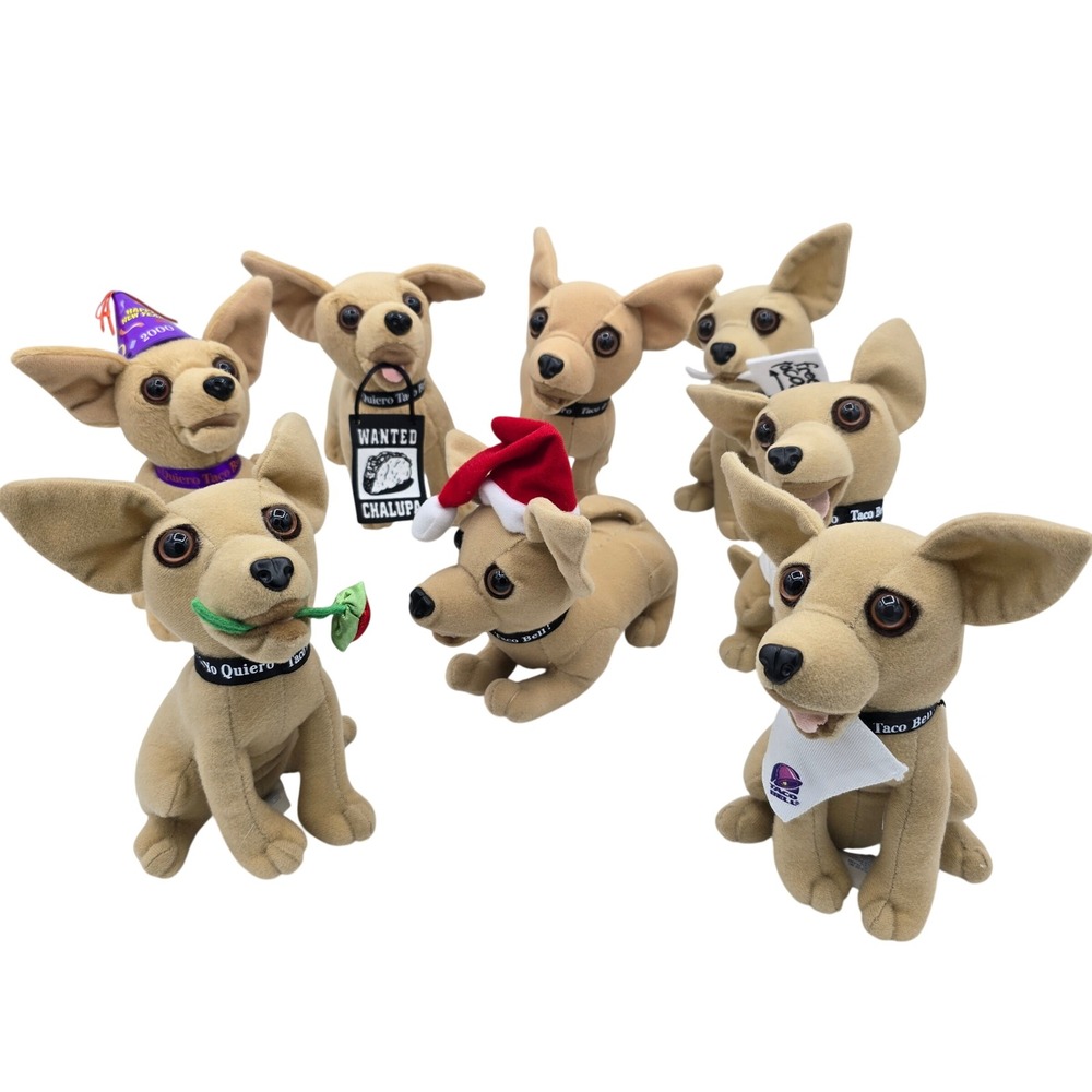 Vintage Taco Bell Chihuahua Dogs Plush Lot of 8 Applause Yo Quiero READ